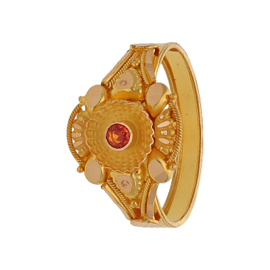 Ladies Special Kasai Gold Ring with Floral Designs